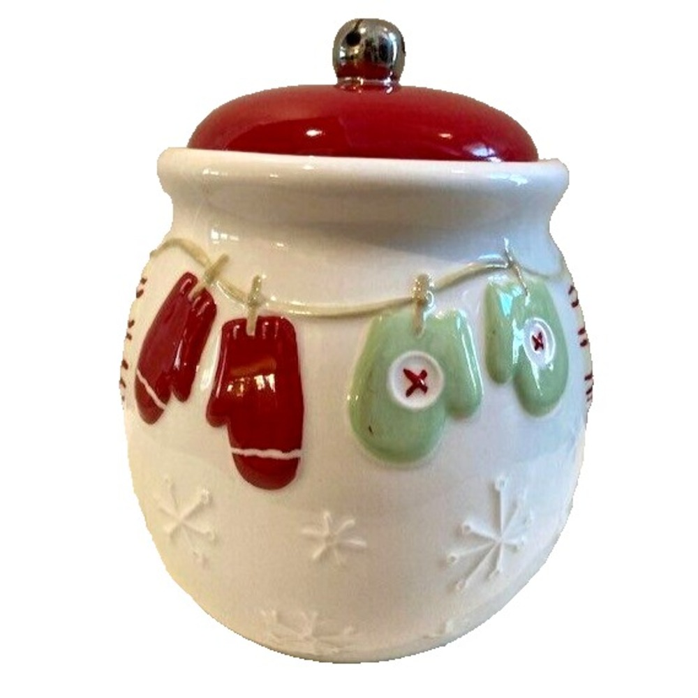 Vintage‎ Hallmark Christmas Cookie Jar Mittens on Clothesline Ceramic